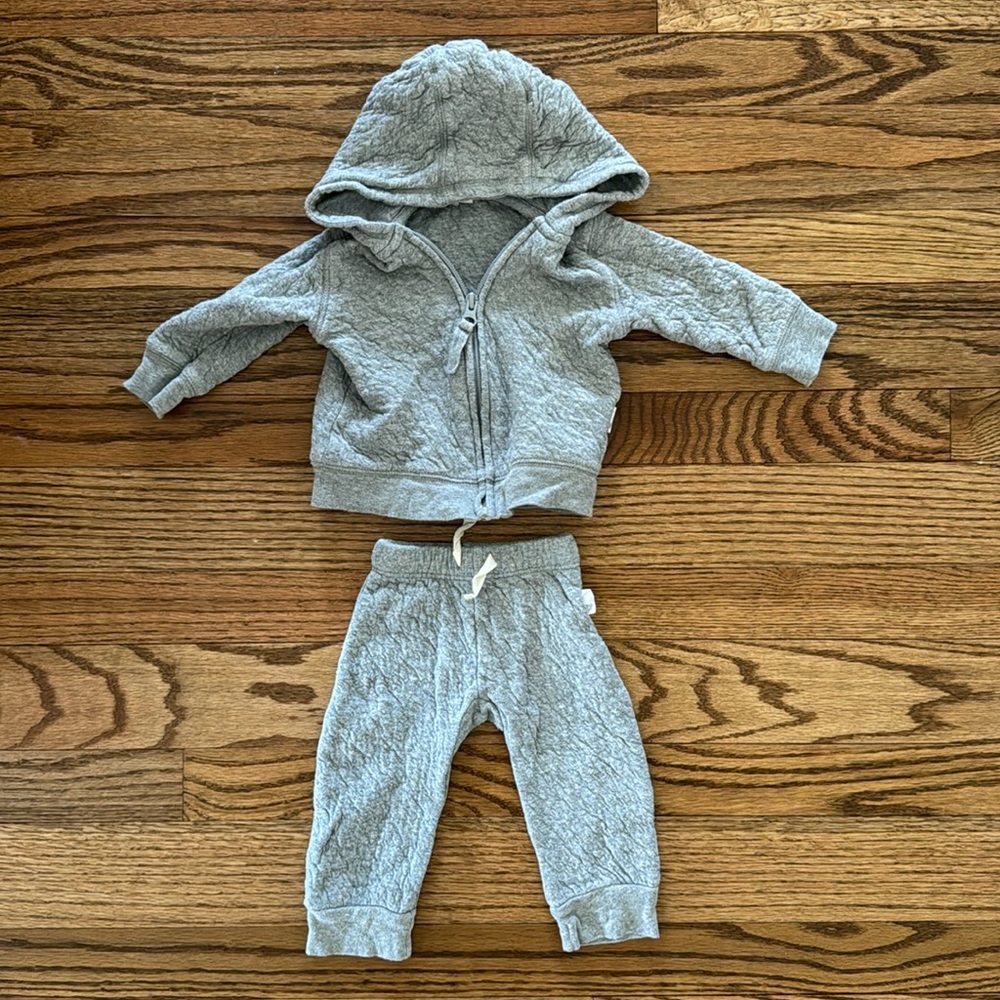 Burt’s Bees Baby Quilted Zip Up Hoodie and Jogger Set Gray
